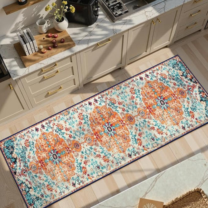 Lahome Bohemian Floral Medallion 2'8" x 10' Hallway Runner Rug, Soft Washable Non-Slip Kitchen Runner, Distressed Indoor Accent Carpet Runners for Stair Laundry Room Entryway