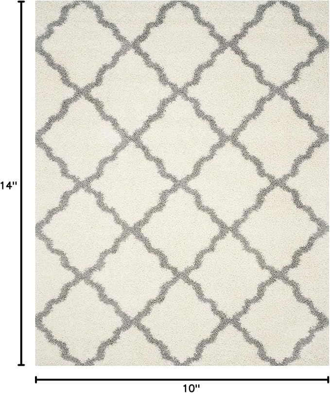 SAFAVIEH Dallas Shag Collection Area Rug - 10' x 14', Ivory & Grey, Trellis Design, Non-Shedding & Easy Care, 1.5-inch Thick Ideal for High Traffic Areas in Living Room, Bedroom (SGD257F)