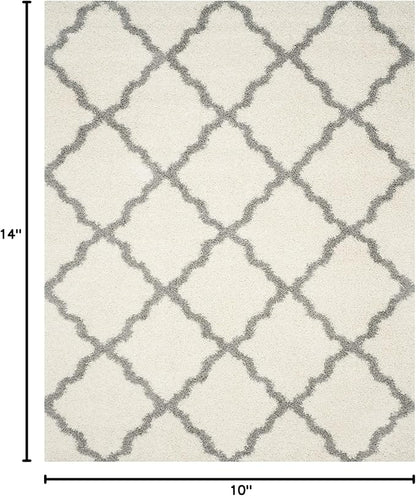 SAFAVIEH Dallas Shag Collection Area Rug - 10' x 14', Ivory & Grey, Trellis Design, Non-Shedding & Easy Care, 1.5-inch Thick Ideal for High Traffic Areas in Living Room, Bedroom (SGD257F)