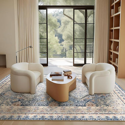 Phantoscope Washable Area Rug 4'x6' Non-Slip, Vintage Neutral Rugs for Living Room, Bedroom, Dining Room, Distressed Boho Geometric Medallion Pattern, Low-Pile Foldable Floor Carpet, Dusty Blue/Multi
