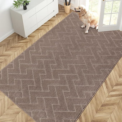 PURRUGS Easy Care Area Rug 4.5ft x 7ft, Non-Slip Machine Washable Entry Rug, Dog Door Mat, Stain Resistant Accent Rug for Hallway, Bedroom, Living Room and Mudroom, Grayish Brown