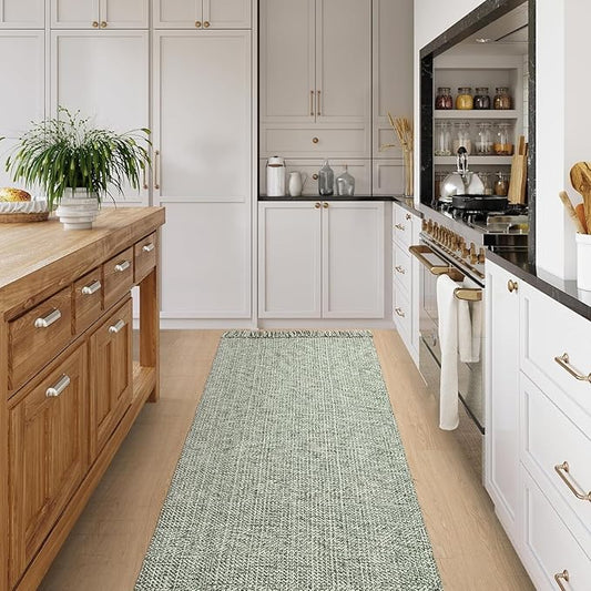 Collive Long Hallway Runner - Olive Green/Cream Braided Woven Kitchen Rug, 2.6' x 8', Washable Indoor Entryway Carpet for Bedroom Doorway