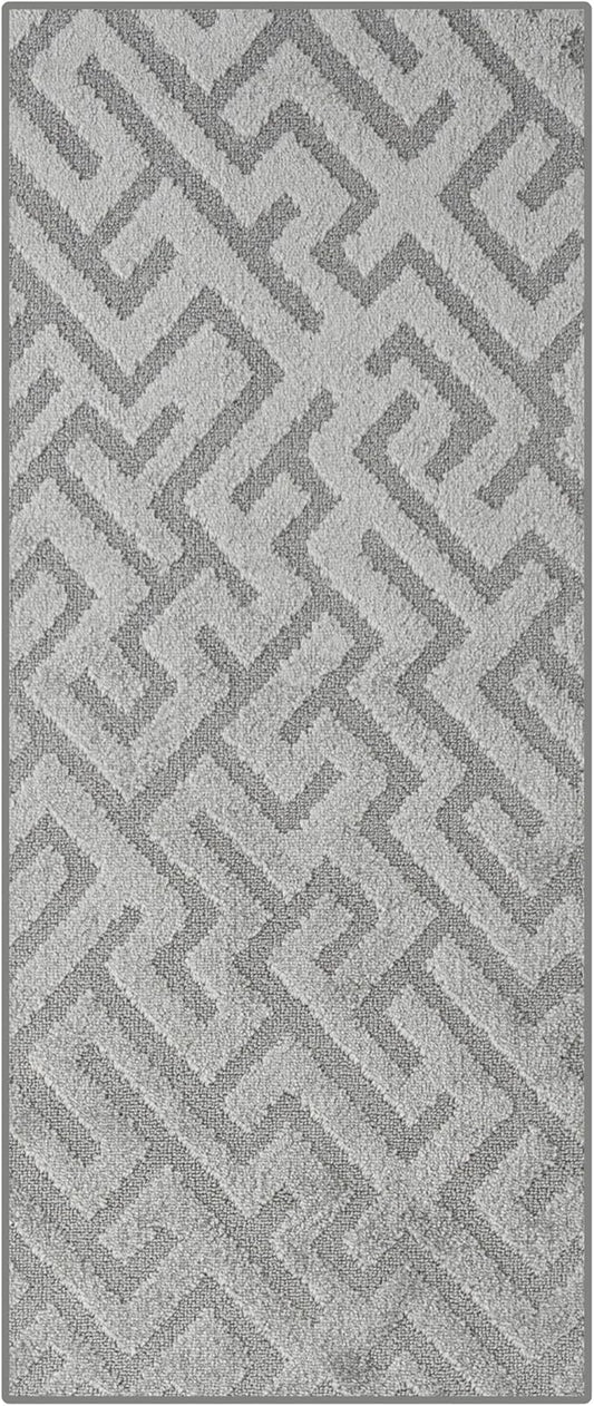 9ft Custom Cut Runner Rug for Narrow Hallways Kitchens - Deco Grey | Non-Slip | Washable & Edge Bound