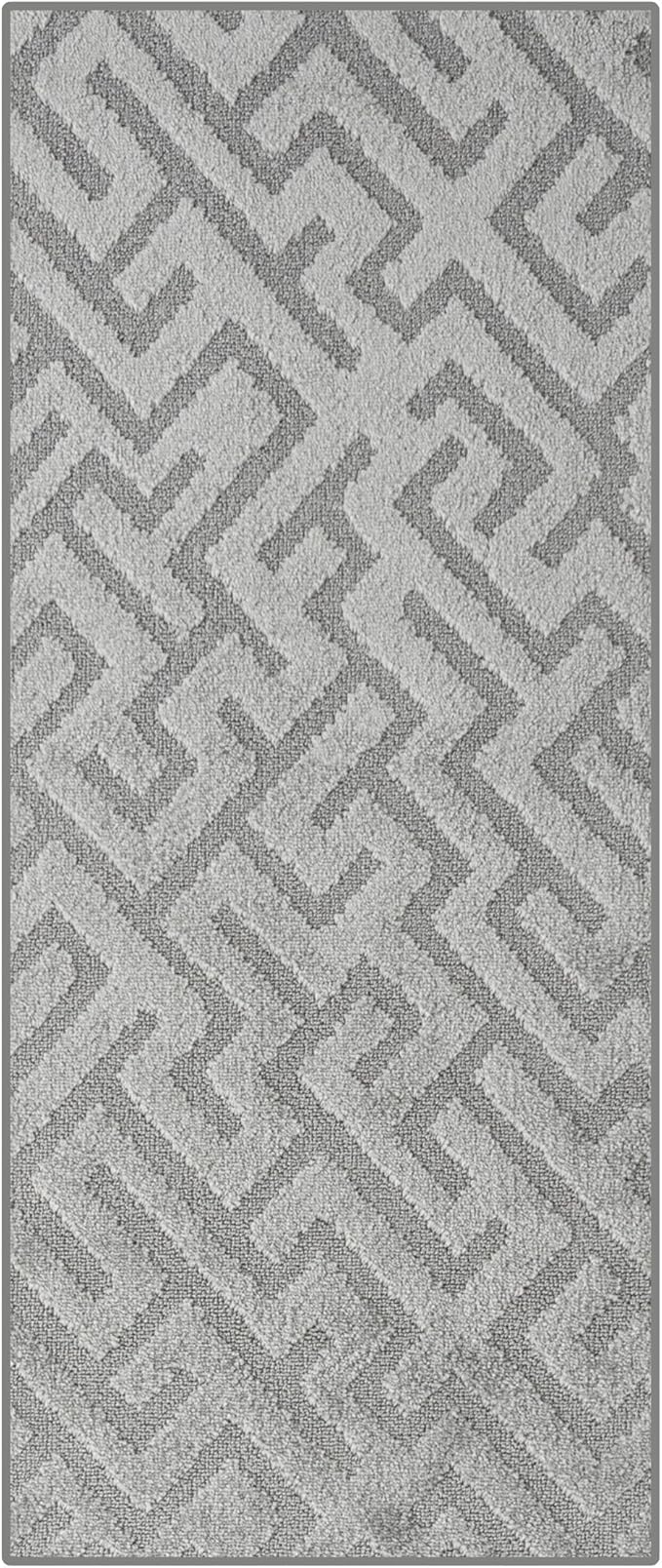 10ft Custom Cut Runner Rug for Narrow Hallways Kitchens - Deco Grey | Non-Slip | Washable & Edge Bound