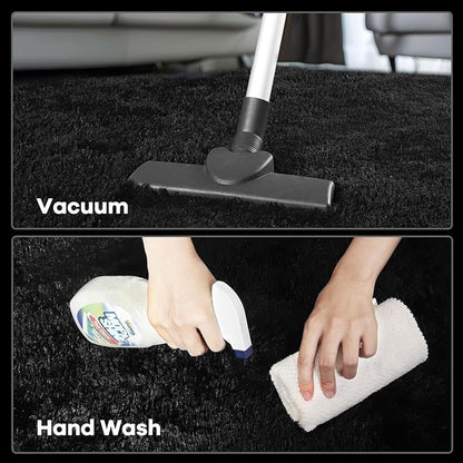 Zentavio Black Area Rugs for Living Room Bedroom 5x8 Large Men Room Carpet Fluffy Furry Shag Aesthetic Plush High Pile Floor Rug for Nursery Kids Room Dorm Home Decor