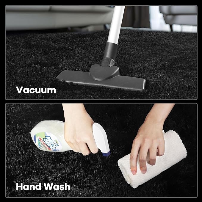 Zentavio Black Area Rugs for Living Room Bedroom 9x12 Large Men Room Carpet Fluffy Furry Shag Aesthetic Plush High Pile Floor Rug for Nursery Kids Room Dorm Home Decor