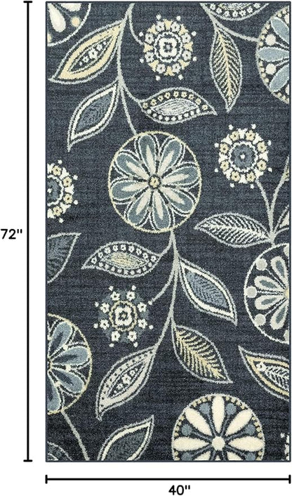 Maples Rugs Reggie Floral Area Rug - Made in USA - Washable, Non Slip, Pet-Friendly Mats for Living Room, Bedroom, and Office, 3'4" x 6', Persian Blue