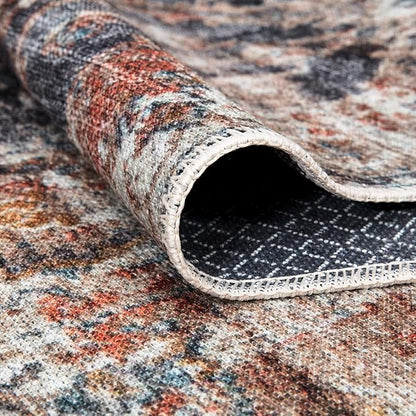 Bloom Rugs Washable Non-Slip 8' x 10' Rug - Orange/Black Traditional Area Rug for Living Room, Bedroom, Dining Room, and Kitchen - Exact Size: 8' x 10'