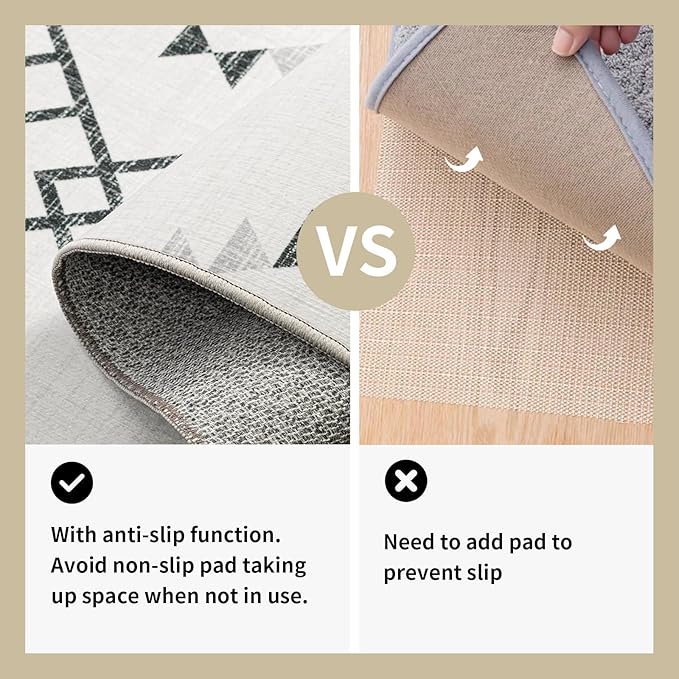 ILANGO Area Rug 9'x12' for Living Room Bedroom Washable Moroccan Boho Rugs for High Traffic Area Non Slip & Non-Shedding Rugs Fade Resistant Carpet for Kitchen Office (White)