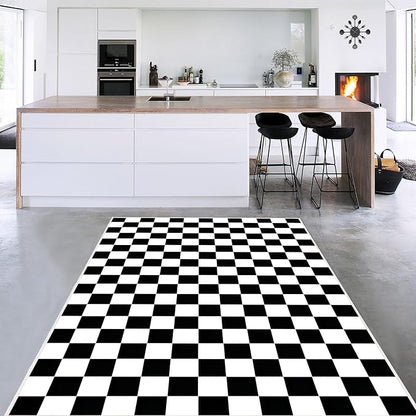 Checkered Rug 5x7 Large Washable Black and White Checkered Rug Modern Ultra Soft and Low-Pile Non-Slip Bedroom Carpet for Dining Room Living Room Home Decor (Black and White, 5x7ft)