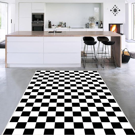Checkered Rug 5x7 Large Washable Black and White Checkered Rug Modern Ultra Soft and Low-Pile Non-Slip Bedroom Carpet for Dining Room Living Room Home Decor (Black and White, 5x7ft)