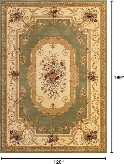 Unique Loom Versailles Collection Traditional Classic Floral Motif Area Rug (10' 0 x 14' 0 Rectangular, Green/Ivory)