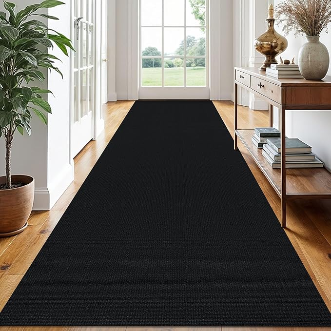 EARTHALL Extra Long Runner Rug 3x14 Ft Washable Runners for Hallways Cotton Non Slip Entryway Runner Braided Kitchen Runner Indoor Outdoor Carpet Runners for Stair, Hall, Foyers, Black