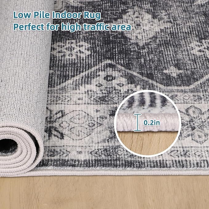 Dripex Vintage Washable Area Rug - 4x6 Distressed Rugs for Living Room Bedroom Oriental Medallion Floral Print Carpet Low-Pile Indoor Soft Non-Slip Accent Rug Farmhouse Office Home Decor