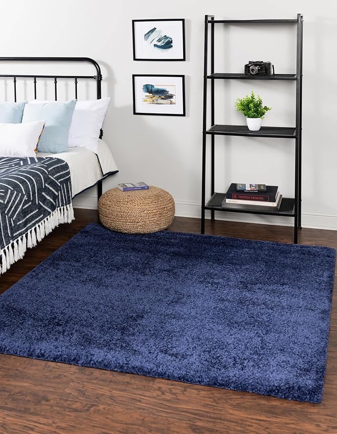 Unique Loom Solo Collection Area Rug - Calabasas (4' 1" Square, Navy Blue)