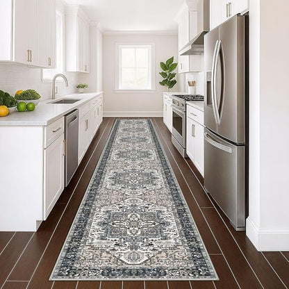KOZYFLY Runners for Hallways 3x16 Ft Extra Long Washable Faux Wool Thin Hallway Rug Printed Carpet for Entryway Bedroom Staircase Kitchen Laundry Room Floor Decor, Black/Taupe/Beige