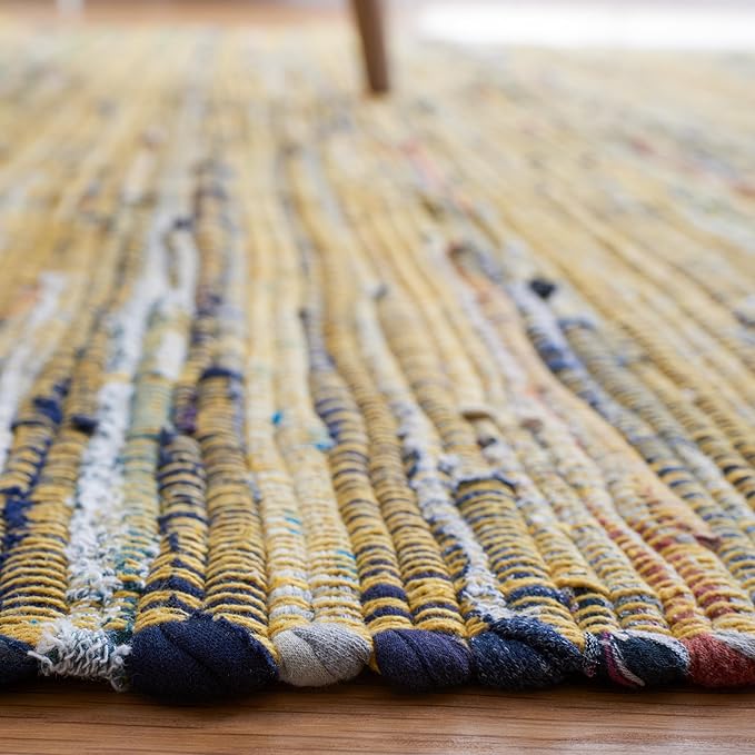 SAFAVIEH Rag Rug Collection X-Large Area Rug - 11' x 15', Yellow & Multi, Handmade Boho Stripe Cotton, Ideal for High Traffic Areas in Living Room, Bedroom (RAR121H)