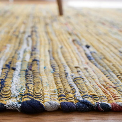 SAFAVIEH Rag Rug Collection Area Rug - 8' x 10', Yellow & Multi, Handmade Boho Stripe Cotton, Ideal for High Traffic Areas in Living Room, Bedroom (RAR121H)