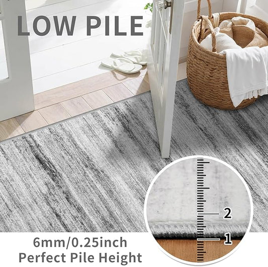 3x5 Area Rug Non-Slip: Washable Rugs for Hallway Entryway Kitchen Living Room Bedroom - Easy-to-Clean Stain and Water Resistant Carpet - Soft Low-Pile Throw Mat Grey