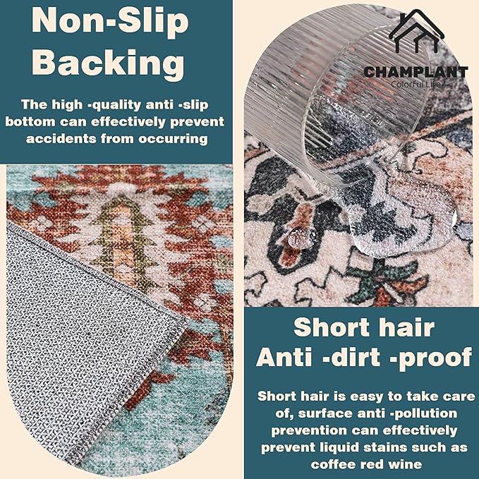 Washable Area Rug 10x14 Boho Chic Medallion Distressed Design Non-Shedding Easy Care Ideal for High Traffic Areas in Living Room Bedroom Office Coffee Table Large Carpet