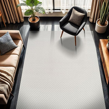 CAMILSON Modern Rug 8x10 Luxury Pebble Pattern Micro Loop Area Rugs Soft High-Low Pile Stain Resistant Easy to Clean Non-Shedding Durable Living Room OfficeIndoor Carpet (White)