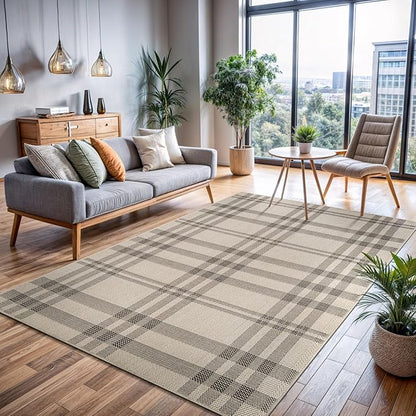 CAMILSON Easy Jute Rug 9x12, Indoor Outdoor Off-White Color Fiber Area Rugs for Living Room Patio and Dining Room Rug, Checkred Boho Woven Design, Easy-Cleaning, Washable Outside Carpet (9 x 12)