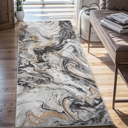 2x6 Runner Rug for Hallways Kitchen Modern Abstract Washable Runner Rug Blue Soft Non Slip Marble Carpet Runner for Laundry Entryway Bedroom Bathroom