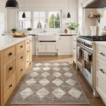 Lahome Moroccan Treills Area Rug - 3x5 Beige Rugs for Living Room Washable Entry Mat, Checkered Modern Soft Pet Friendly Indoor Accent Carprt for Coffee Table Bedroom Family Dinning Room Playroom