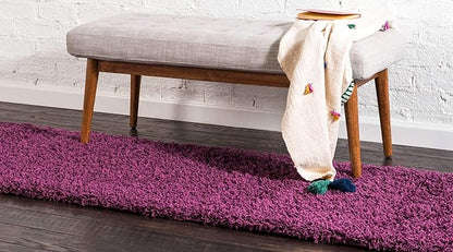 Unique Loom Solid Shag Collection Area Rug (2' 6" x 16' 5" Runner, Eggplant Purple)