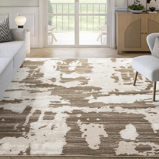 Abani Terra Area Rug for Living Room, Bedroom - Abstract Pattern - Brown Cream - 4' x 6' - Durable & Easy to Clean