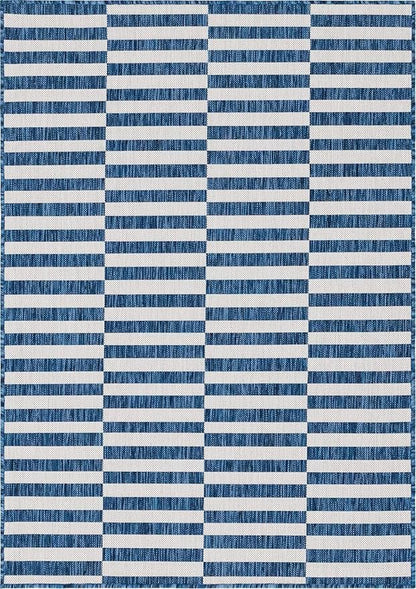 Unique Loom Outdoor Striped Collection Area Rug - Striped (4' 1" x 6' 1" Rectangle, Blue/Ivory)