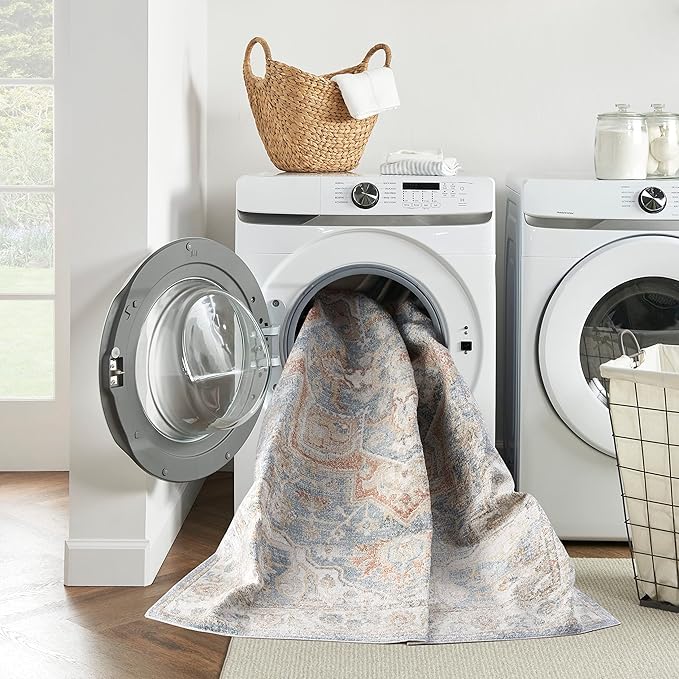 Nourison Home Astra Machine Washable Denim Multicolor 2'2" x 10' Area Rug - Easy Clean, Non Shedding, Bed Room, Living Room, Dining Room, Kitchen (10' Runner)
