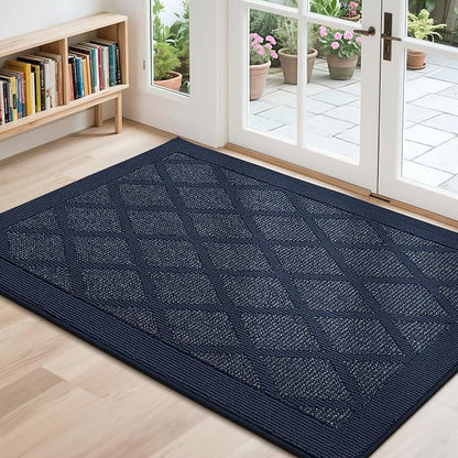 COSY HOMEER Non-Slip Door Mat 32"x48", Entryway Rugs Low Profile Absorbent Dirt Trapper Doormat for Front Entrance, Washable Polypropylene Entry Mat (Blue)