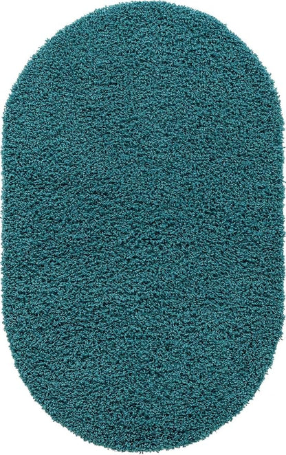 Unique Loom Solid Shag Collection Area Rug (3' 3" x 5' 3" Oval, Deep Aqua Blue)