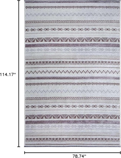 Alfa Rich 7x10 Gray Off White Washable Area Rugs for Living Room Bedroom Kitchen Decor Cotton Rug