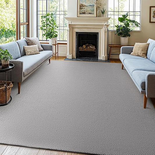 Shilucheng Wool Rug 9x12 Non-Slip, Blend 80% Wool and 20% Cotton Rugs for Living Room, Bedroom, Dinning Room, Soft Durable Cotton Backing Modern Area Rug (Gray)