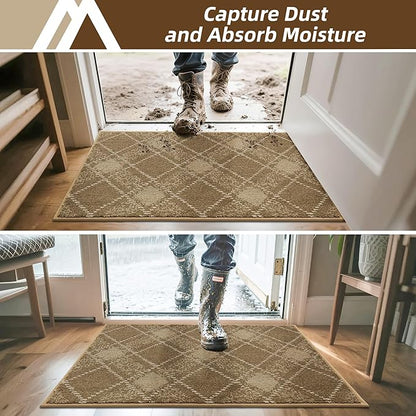 COSY HOMEER Plaid Door Mat 20" x 32",Dirt Trapper Entryway Rugs,Non-Slip Washable Farmhouse Doormat,Low Profile Welcome Mats for Paws Taupe