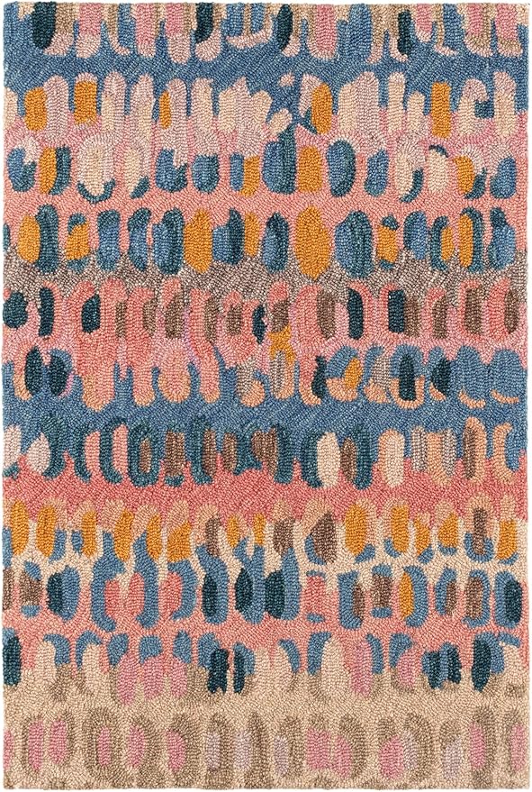Dash and Albert Paint Chip Wool Area Rug - 5' x 8' Coral Graphic Hand Micro Hooked Accent Rug - Durable, High Traffic Areas Hallway, Living Room, Stairs