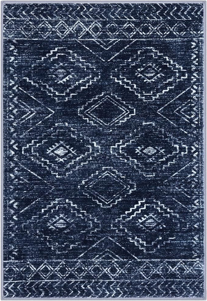 KILOCOCO Boho Entryway Rug 2x3 Printed Small Area Rug Indoor Door Mat Machine Washable Kitchen Rugs Super Soft Non Slip Throw Rugs for Bedroom Entrance Geometric Laundry Room, Dark Blue