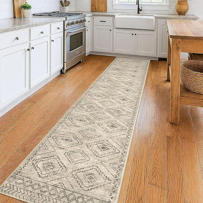 KILOCOCO Hallway Runner Rug 2'x10' Runners for Hallways Washable Runner Rug Non Slip Rubber Backed Low-Pile Runners for Bedroom Kitchen Living Room Laundry Room Boho Rugs, Beige/Gray/Green