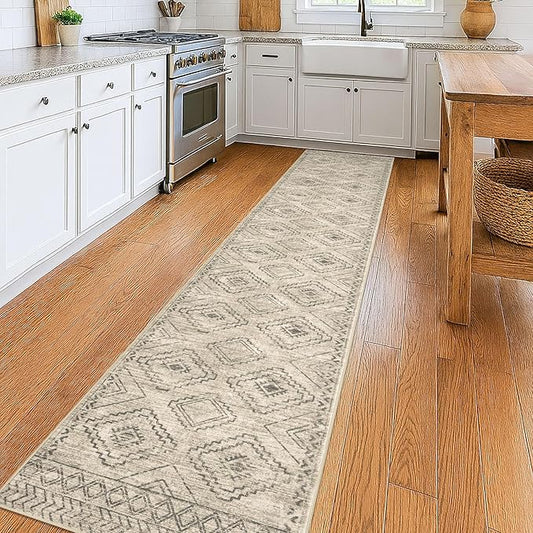 KILOCOCO Hallway Runner Rug 2'x10' Runners for Hallways Washable Runner Rug Non Slip Rubber Backed Low-Pile Runners for Bedroom Kitchen Living Room Laundry Room Boho Rugs, Beige/Gray/Green