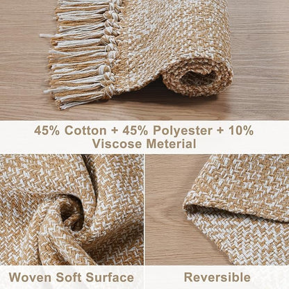 Collive Washable Carpet Runners for Hallway 12ft, Boho Long Rugs for Kitchen Cotton Hand Woven Bedroom Runner Rug Tan/Cream Low Pile Natural Floor Carpet for Indoor Hall Entryway