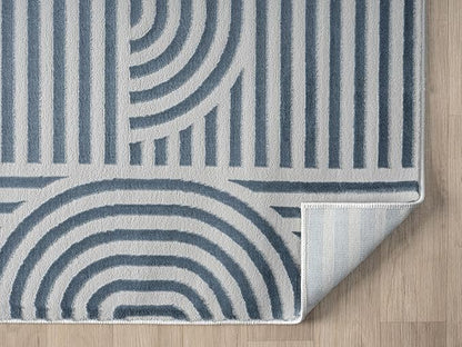 Annabel Modern Geometric Area Rug for Living Room, 5x7 Contemporary Arched and Linear Blue Rug, High-Low Pile Stain Resistant Carpet for Bedroom, Dining Room or Kitchen (5' x 7', Blue)