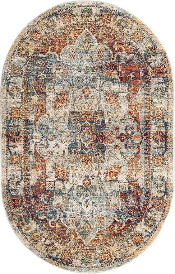 Unique Loom Isabella Collection Area Rug - Adjani (5' 1" x 8' Oval, Ivory/ Beige)
