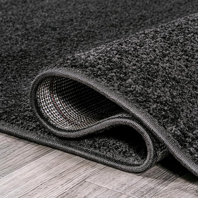 Eyely UES100I-216 Supersoft Haze Solid Low-Pile Indoor Runner Rug, Coastal, Bohemian, Minimalist, Classic, Casual for Bedroom,Kitchen,Living Room,Non Shedding,Easy-Washing, Black, 2 X 16