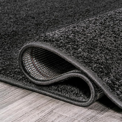 Eyely UES100I-216 Supersoft Haze Solid Low-Pile Indoor Runner Rug, Coastal, Bohemian, Minimalist, Classic, Casual for Bedroom,Kitchen,Living Room,Non Shedding,Easy-Washing, Black, 2 X 16