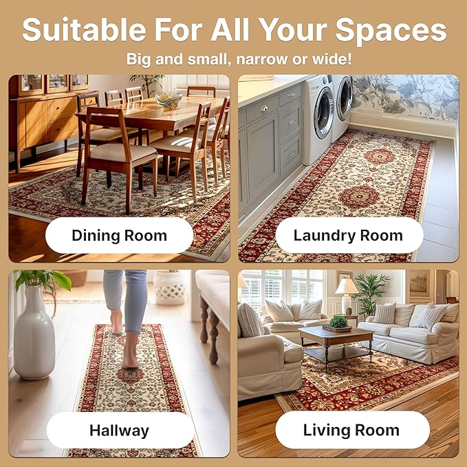 Well Woven Barclay Collection Medallion Kashan Ivory 6x9 Oval Rug - for Living Room, Bedroom, and Dining Room