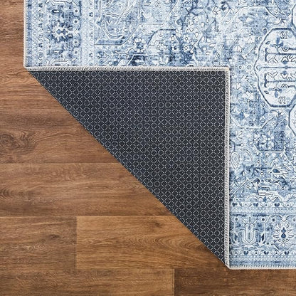 Bloom Rugs Washable Non-Slip 2' x 3' Rug - Ivory/Denim Blue Traditional Medallion Area Rug for Living Room, Bedroom, Dining Room, and Kitchen - Exact Size: 2' x 3'