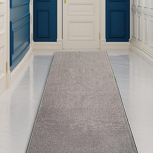 Custom Made Runner Rug Low Pile with Rubber Backing for Kitchen Foyer Hallway Entry Choose Your Length Size 26 Inch Wide Solid and Plain Grey Color (22 feet x 26 inch)