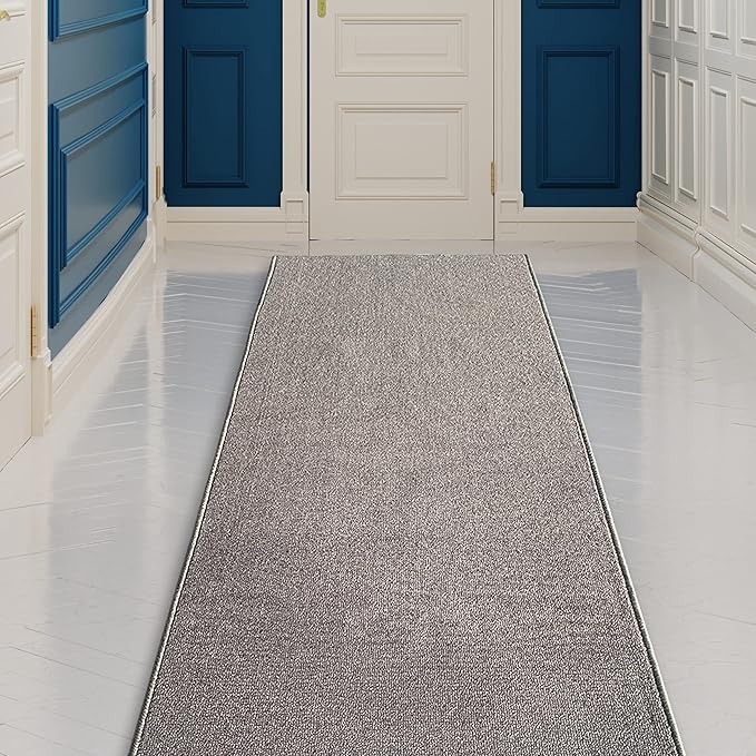Custom Made Runner Rug Low Pile with Rubber Backing for Kitchen Foyer Hallway Entry Choose Your Length Size 26 Inch Wide Solid and Plain Grey Color (7 feet x 26 inch)